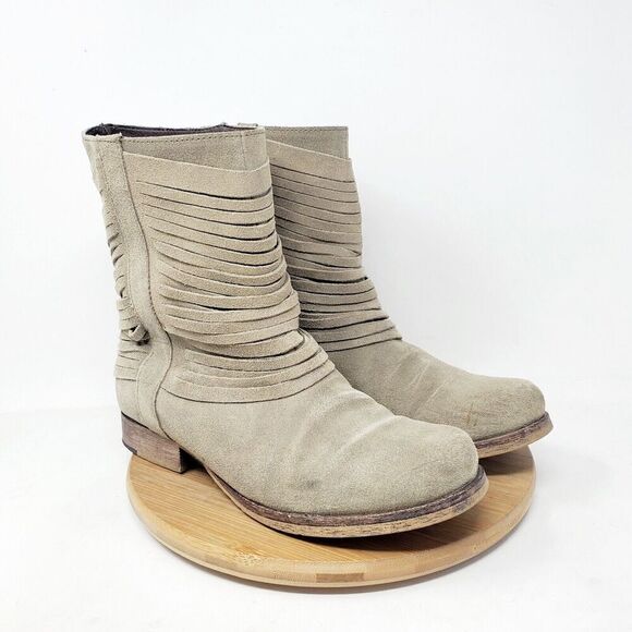 Matisse Ankle Boots Womens 7 Stryke Suede Slashed Western Moto Slouch Taupe - Picture 7 of 16